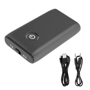 dispozitiv bluetooth slim negru cu cabluri USB pentru incarcare si conexiune