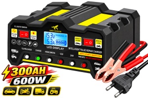 Redresor auto inteligent 300AH pentru baterii 12V si 24V, 220W, cu display LCD si clesti de incarcare