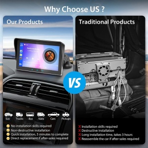 Resigilat Sistem Multimedia Techstar® Apple Carplay/Android, Ecran tactil, 7 inch 1080P Full HD, Bluetooth, Mirror Link/card TF/USB/AUX, Negru - Img 7