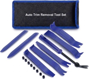 Set 17 Piese Demontare Tapiterie Auto, Spatule Plastic pentru Ornamente Bord, Clipsuri, Panouri Usi si Radio, Extractor Metalic, Husa Depozitare - Img 1