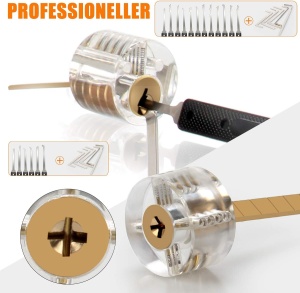 Set 26 Piese Lacatuserie Lock Picking, 4 Incuietori Transparente de Antrenament, 12 Instrumente Metalice, 5 Chei de Tensionare, Trusa Profesionala cu Husa - Img 2