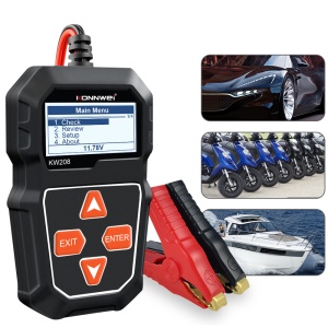 tester baterie konnwei kw208 cu cabluri rosii si manual tehnic, prezentare produs