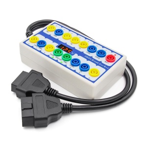 Tester comunicare OBDII cutie breakout OBD2 cu indicatori LED functie alimentare ECU convertor interfata OBD1 la OBD2 cablu inclus vedere frontala