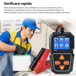 Tester baterie auto KONNWEI KW218 conectat la autoturism pentru masurare