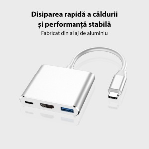 Adaptor USB-C Techstar DJ3IN1 cu iesire video 4K si incarcare rapida