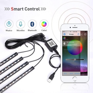 Benzi Led Auto Techstar®, MultiColore, RGB, 12 Leduri x 4 Benzi, Control Aplicatie, Bluetooth, Android - Img 2