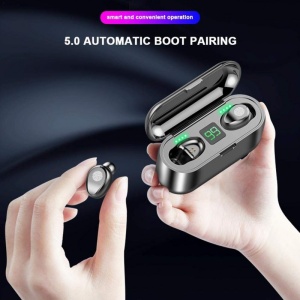 Casti F9 Mini Smart TWS Techstar®, Wireless, Bluetooth V5.0, SplashResistent, Touch, iOS, Android, Negru - Img 5