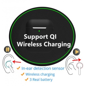 Casti i9000 TWS AIR 2 Techstar®, Bluetooth 5.0, Wireless QI, Pentru Android si iOS, Negru - Img 3