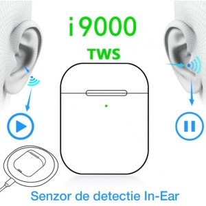Casti i9000 TWS AIR 2 Techstar®, Bluetooth 5.0, Wireless QI, Pentru Android si iOS, Rosu, Rezistente la Apa - Img 2