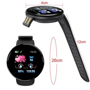 Smartwatch cu senzori medicali - Model D18 negru, ecran OLED, masoara tensiunea, pulsul si nivelul de oxigen