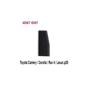 Cip transponder auto aftermarket blank ID67 4D67 80bit tip carbon compatibil Toyota Land Cruiser Hilux RAV4 Corolla Avensis Lexus LX GX RX vedere frontala cu dimensiuni