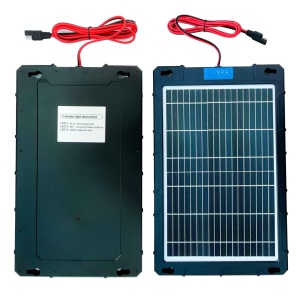 Față/verso panou solar 12W: suprafață fotovoltaică și carcasă cu porturi