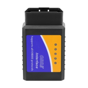 Dispozitiv OBD2 Bluetooth ELM327 V1.5, vedere frontala cu eticheta albastra