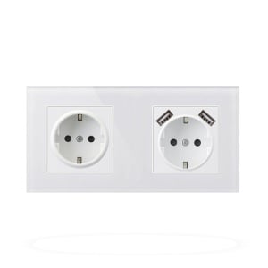 priza Techstar Crystal TSU2 dubla alba frost cu 2 porturi USB 16A