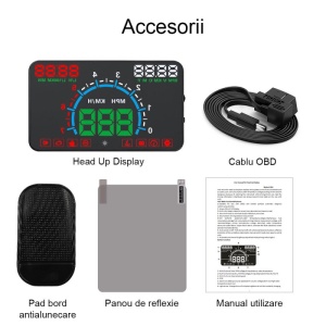 Proiector informatii de bord pe parbriz, Head Up Display Techstar® OBD II E350, display 5,8 inch, proiectie afisaj bord pe parbriz, temperatura apa, viteza, turatii, consum, baterie - Img 4