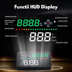 Proiector informatii de bord pe parbriz, Head Up Display Techstar® OBD II, A3, display 3,5 inch, proiectie afisaj bord pe parbriz, GPS, viteza, tensiune, semnal prin satelit - Img 7