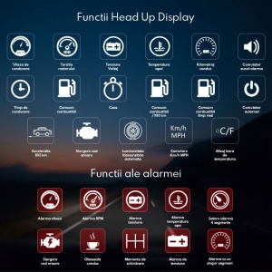 Proiector informatii de bord pe parbriz, Head Up Display Techstar® OBD II, M10, display 3,5 inch, proiectie afisaj bord pe parbriz, turatia, viteza, temperatura apei, kilometrajul - Img 9