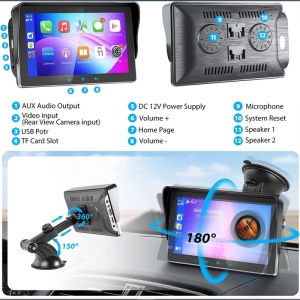 Resigilat Sistem Multimedia Techstar® Apple Carplay/Android, Ecran tactil, 7 inch 1080P Full HD, Bluetooth, Mirror Link/card TF/USB/AUX, Negru - Img 8