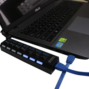 Hub USB 3.0 cu 7 porturi, butoane individuale și alimentator extern Techstar HB6