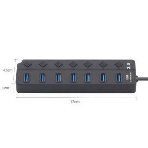 Vedere de sus hub USB 3.0 Techstar HB7 cu butoane individuale