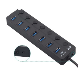 Hub USB 3.0 Techstar HB7, design compact, 7 porturi cu butoane On/Off