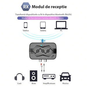 conectare rapida adaptor bluetooth techstar m23 cu smartphone si tableta