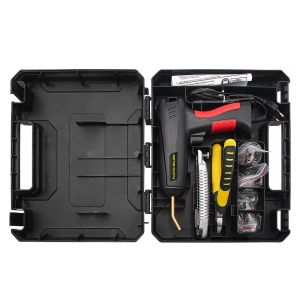 Kit aparat sudura plastic Techstar 200W in cutie, organizare accesorii si capse (vedere in interior)