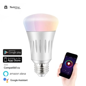 Bec LED RGB inteligent Techstar® 3106, Wifi 2.4GHz, E27, 7W, 600 lm, APP Tuya smart Life, compatibil Google Home si Amazon Alexa, Sistem Android/iOS, Alb - Img 5