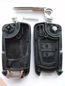 Carcasa cheie transformatoare Techstar upgrade cheie tip briceag flip 2 butoane lama HU46 compatibila Opel Astra G Vectra B Zafira A Corsa C vedere cheie desfacuta fata si spate