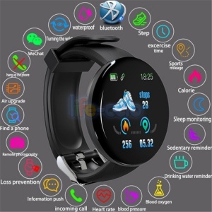 Smartwatch cu senzori medicali - Model D18 negru, ecran OLED, masoara tensiunea, pulsul si nivelul de oxigen