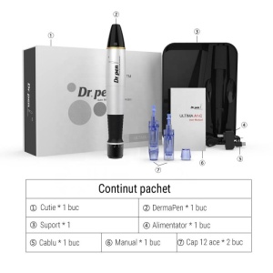 DermaPen Techstar® Dr Pen A1, 2 Capete de Rezerva, Ace Otel Inoxidabil, Regenerare Piele, Lifting, Viteza Reglabila - Img 8