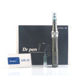DermaPen Techstar® Dr Pen M8, 2 Capete de Rezerva, Ace Otel Inoxidabil, Corp Aliaj, Ergonomic, Regenerare Piele, Lifting, Viteza Reglabila, 6 Viteze, Gri - Img 1