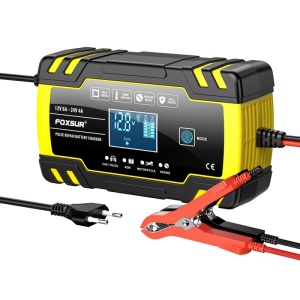 Incarcator auto Foxsur B0228-Y galben pentru baterii 12V si 24V