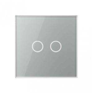 Vedere frontala intrerupator touch Techstar gri cu 2 butoane tactile