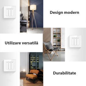 Prezentare utilizare intrerupator triplu cap scara alb in diferite incaperi