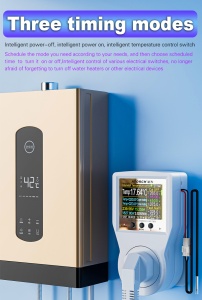 Priza smart ATORCH S1BWT cu afisaj LCD si cablu 3 metri pe fundal albastru
