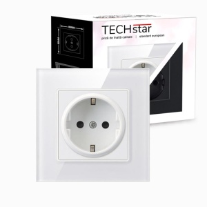 priza Techstar Crystal TS1 alb frost cu rama montata si cutie ambalaj