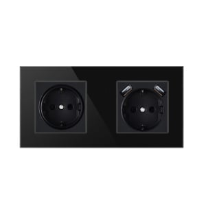 priza Techstar Crystal TSU2 dubla cu 2 porturi USB negru onyx 16A