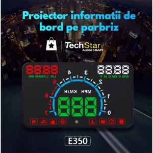 Proiector informatii de bord pe parbriz, Head Up Display Techstar® OBD II E350, display 5,8 inch, proiectie afisaj bord pe parbriz, temperatura apa, viteza, turatii, consum, baterie - Img 5