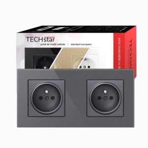 Resigilat Priza Techstar® Crystal TS2, Dubla, Sticla Securizata, Culoare Gri Metal, 16A - Img 3