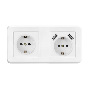 Resigilat Priza Techstar® PCU2, Dubla, 2 x USB, 2.1 A, Culoare Alb, Policarbonat, 16A - Img 1
