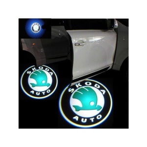 Set emblemă LED Škoda (2 bucăți) - Iluminare premium pentru portiere, design OEM autentic