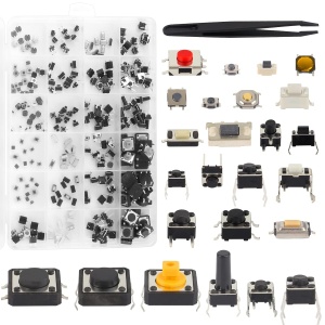 Set 250 Microintrerupatoare Tactile Push Button, 25 Tipuri, Microbutoane pentru Telecomenzi Auto, Circuite PCB si Electronice, Cutie Organizatoare si Penseta - Img 1