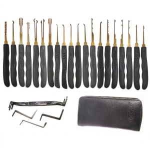 Set profesional GOSO pentru lacatuserie, 24 piese, 20 instrumente de precizie si 4 tensionere, trusa cu fermoar