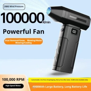 Suflanta electrica portabila Techstar, Turbo Air Duster, motor brushless 150000 RPM, 5 trepte, acumulator 6000mAh, display digital, reincarcabila USB-C, pentru auto, PC si curatare praf, negru - Img 3