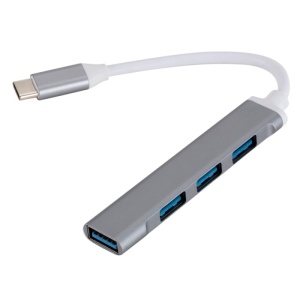 Hub USB Techstar argintiu cu patru porturi USB 3.0 si conector Type-C