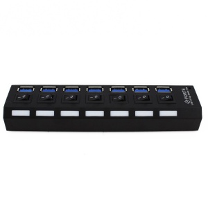 Vedere laterală hub USB 3.0 Techstar HB6, 7 porturi cu alimentare
