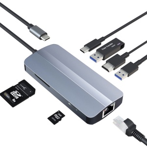 Adaptor multifunctional 7 in 1 USB-C la HDMI Techstar® CYC7IN1B, HDMI 4K, LAN RJ45 Ethernet, 1 x USB 3.0, 1 x USB 2.0, Cititor De Carduri SD/TF, PD Port, Gri - Img 9