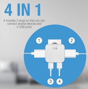 Adaptor electric 4 in 1 alb cu prize si USB