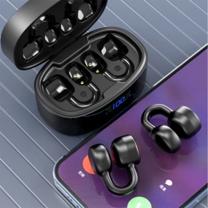 Casti Bluetooth cu clips Techstar® K24, Bluetooth 5.3, Microfon, Control prin atingere, Afisaj LED, 300 mAh, potrivite pentru jocuri/sport/conversatii, Carcasa Magnetica, Negru - Img 3